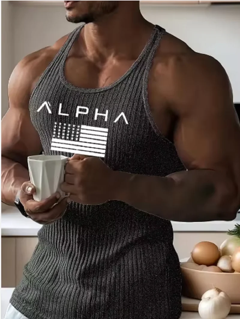Fitness Sportvest Grote maat Heren Mouwloos Zomer Gebreid Verticale StripeLeisure Slank Herenvest Heren L-lijn Vest Heren