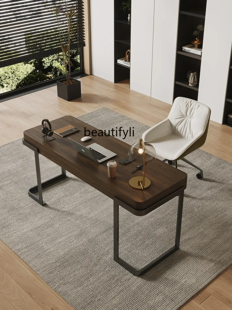 

LXMinimalist walnut desk Italian study computer desk light luxury office simple solid wood study tableSSS