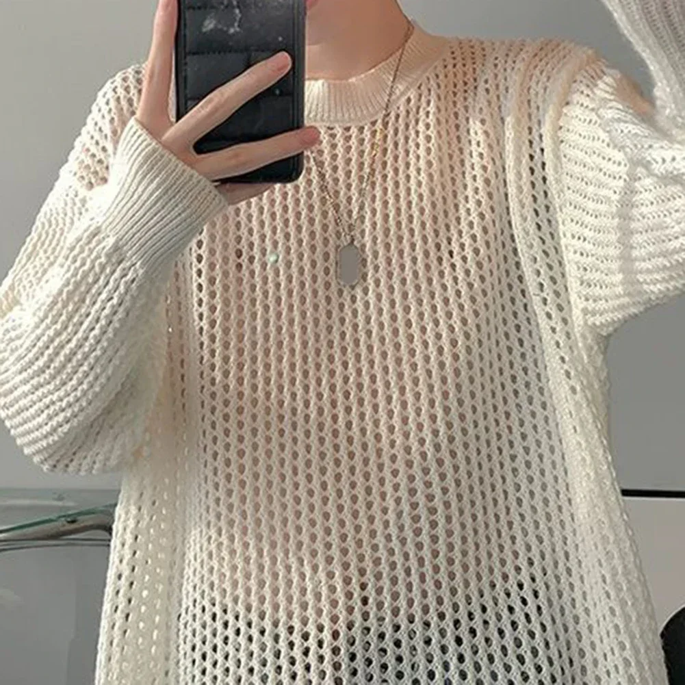 

Casual Outing Everyday Use Casual Tops Versatile Hollow Design Knitwear For Men Daily Outfit Loose Fit Trendy Look