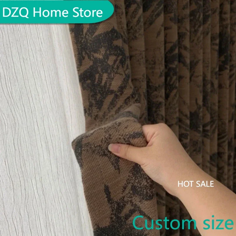 

Middle Ancient Style Chinese Retro Curtains Color Woven Jacquard Thickened Brown High Blackout Curtains for Bedroom Living Room