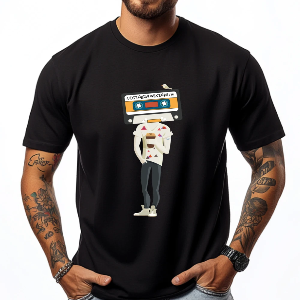 

Funny Hipster Man Mix Tape Nostalgia Cassette Graphic T Shirts Men Cotton Funny Camisetas Harajuku Tees