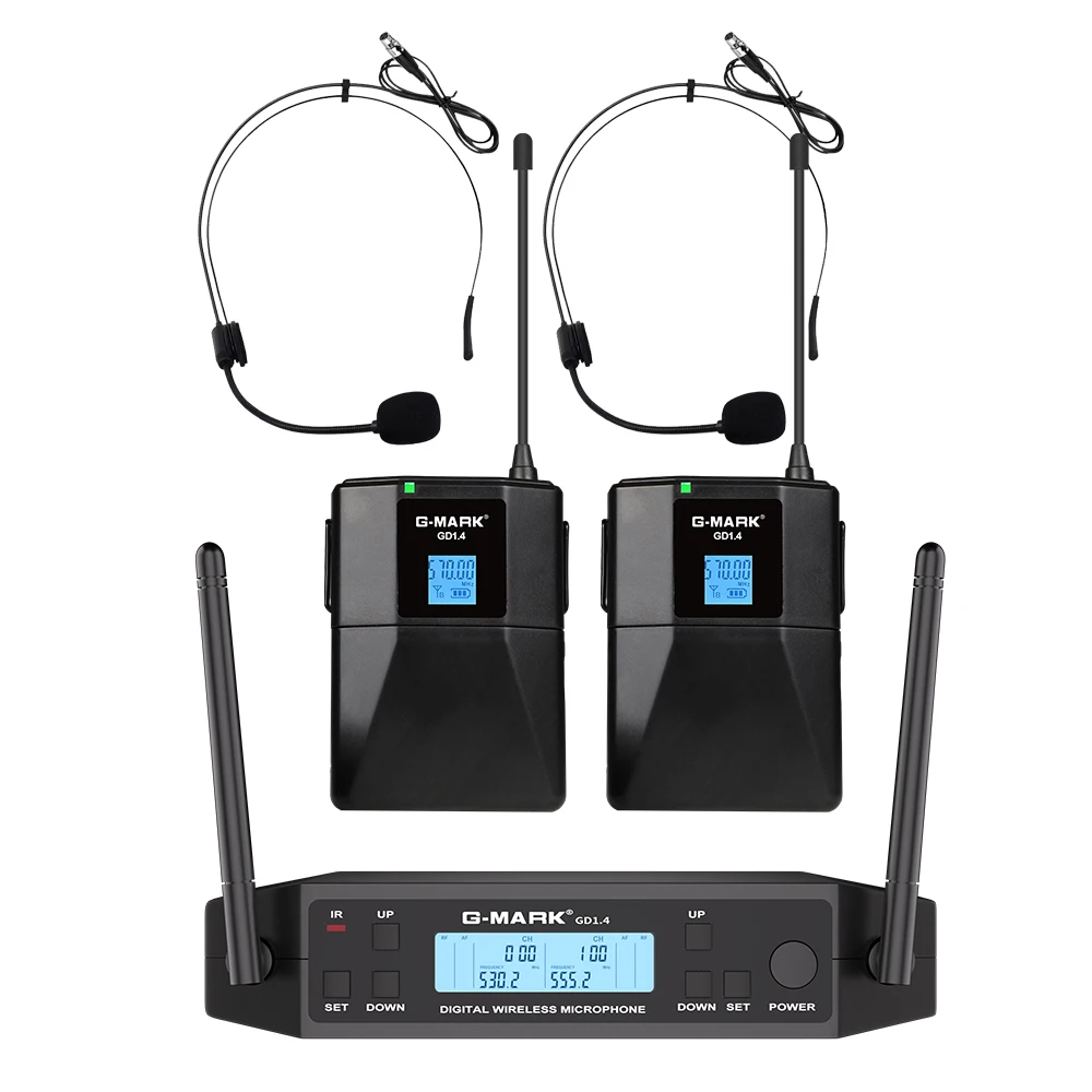 Wireless Lavalier Microphone G-MARK GD1.4 UHF Professional Headset Clip Mic Bodypack Frequency Adjustable 50M For Party Show St