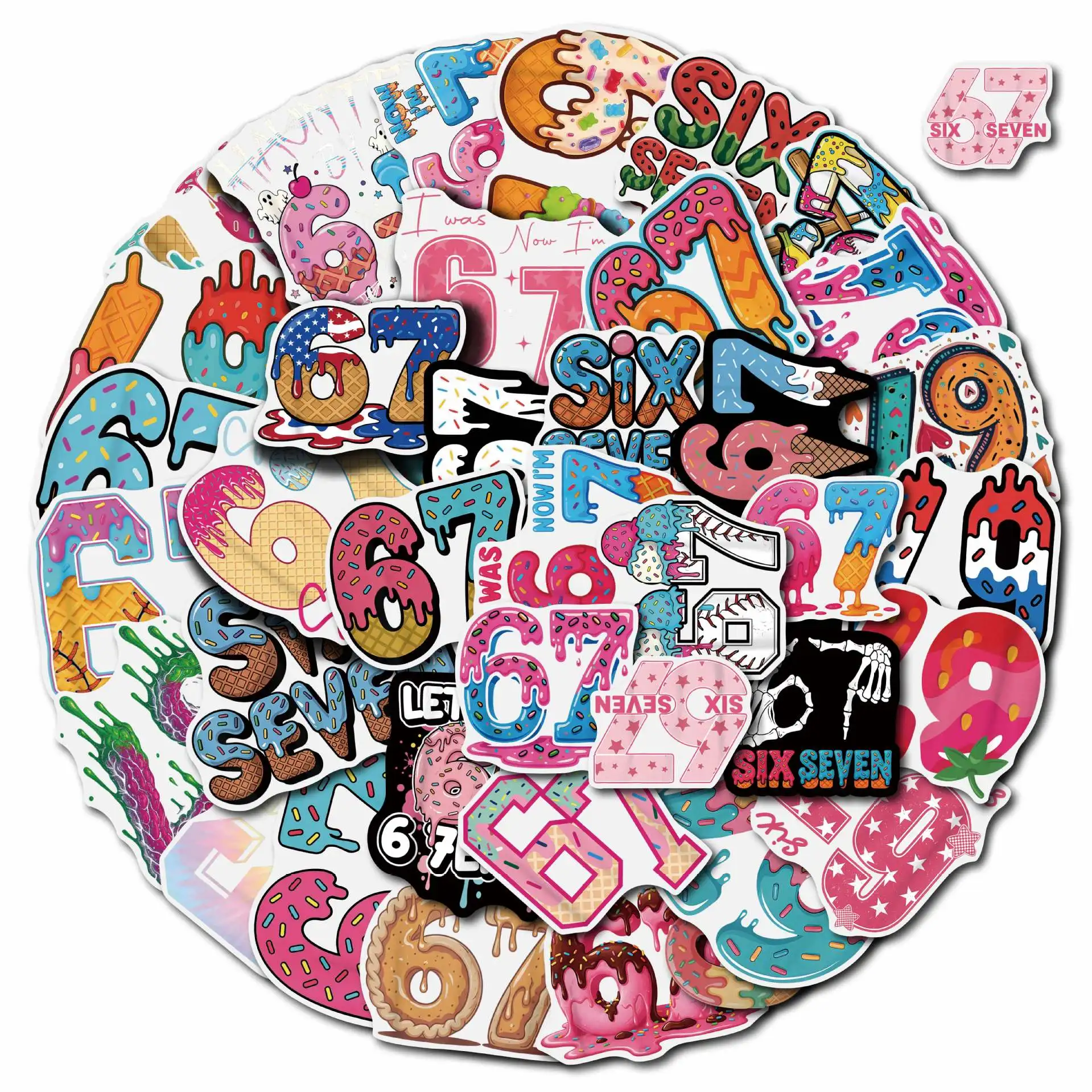 50pcs Retro 80s 90s 67 Number Stickers - Vintage Graffiti Doodle Decals Suitable for DIY Crafts, Laptop, Scrapbook, Party Decor