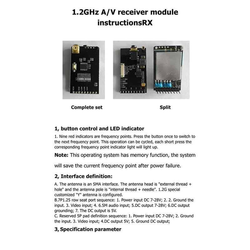 

YSUN-1.2G 1.3G комплект приемника видеопередачи 9-канальный VRX для RC FPV дрона, детали модели самолета и вертолета