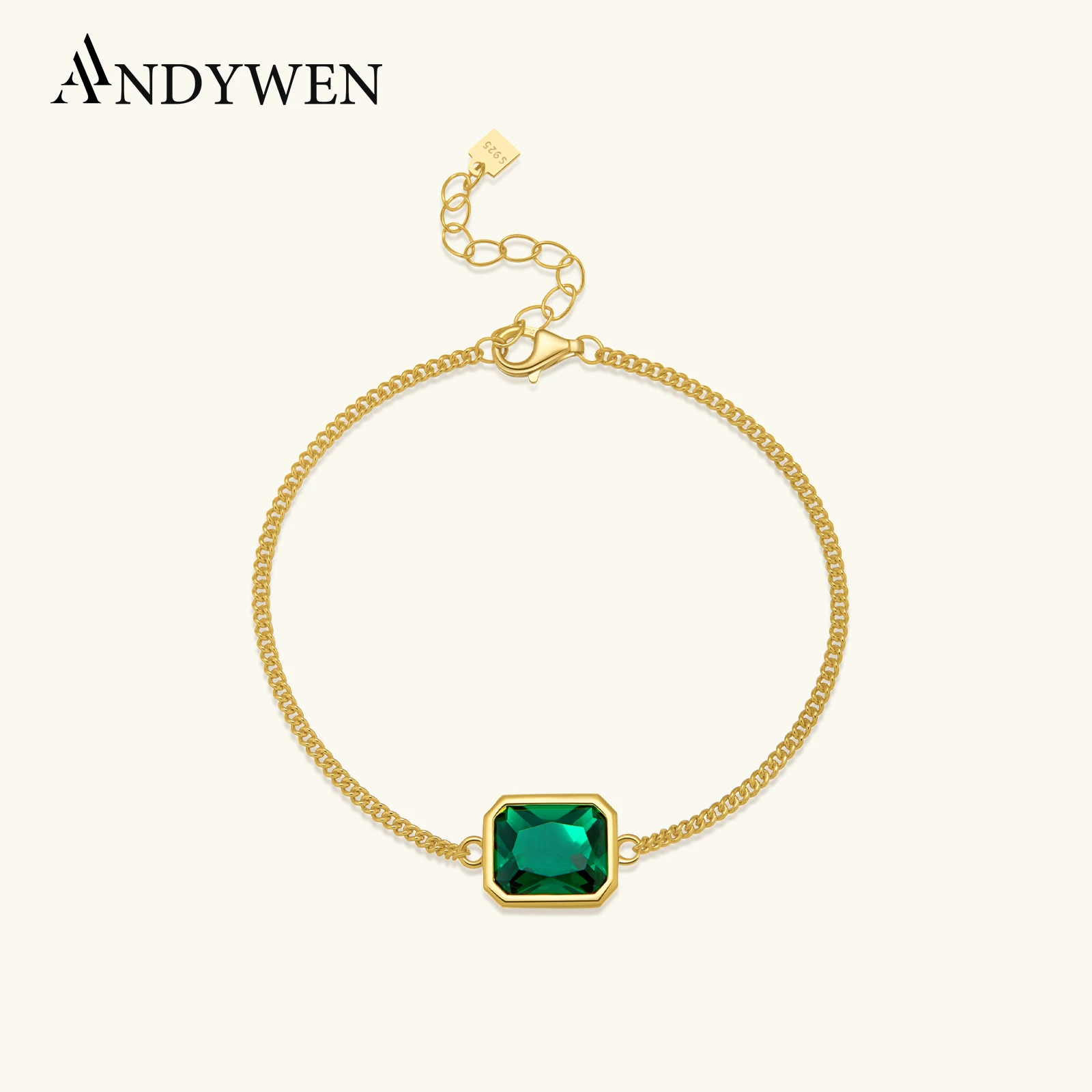 

ANDYWEN Women 100% 925 Sterling Silver Green Gemestone Bracelet 2024 Anniversary Mother's day Luxury Fine Jewelry