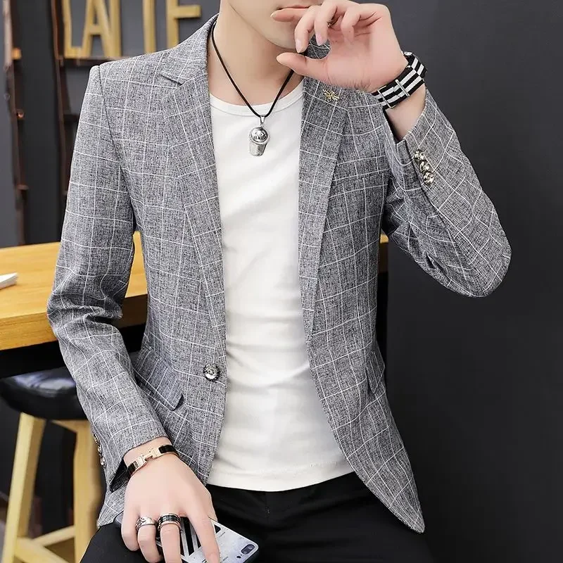 Plaid Man Suits and Blazers Party Slim Fit Thin Jacket for Men Coats Fashion 2024 Clothing Luxury Designer Classic Casual New In