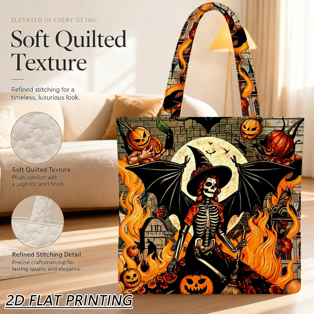 1pc skeleton witch flying Quilted Women'S Shoulder Bag, Generous Storage For Halloween Gifts, City Shopping, Daily
