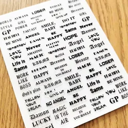 Newest Black Lettering Design 3D Self Adhesive Decal Stamping DIY Decoration Tools Nail Art Stickers Me054-062