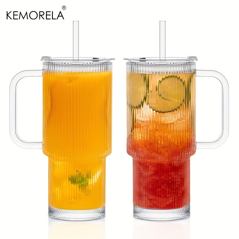 

1/2PCS Tumbler Stylish Striped Glass Cup with Lid/Without Lid Premium Hot and Cold Tumblers for Coffee Milk Water and Iced Drink