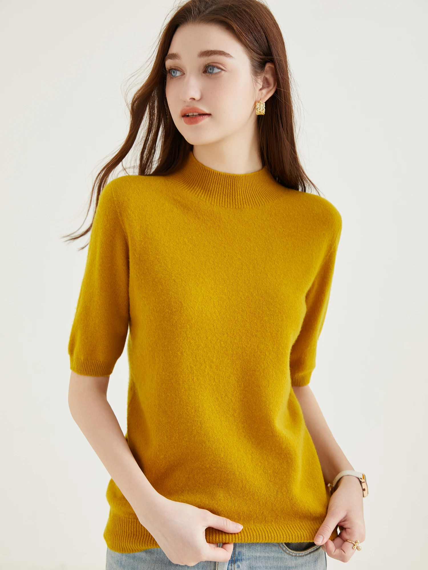 Women\'s Sweater Knitwears Tops Fashion Women Sweaters 2023 New 100% Merino Wool Turtleneck Short Sleeve Pullover Female Clothing