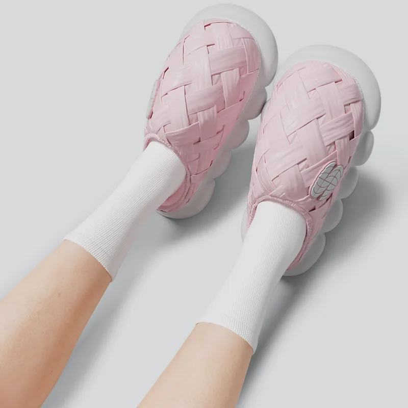 Woven Waterproof Cotton Slippers For Women Winter Warm And Soft Soles For Household Increase Thick Sole Home Slipper Man
