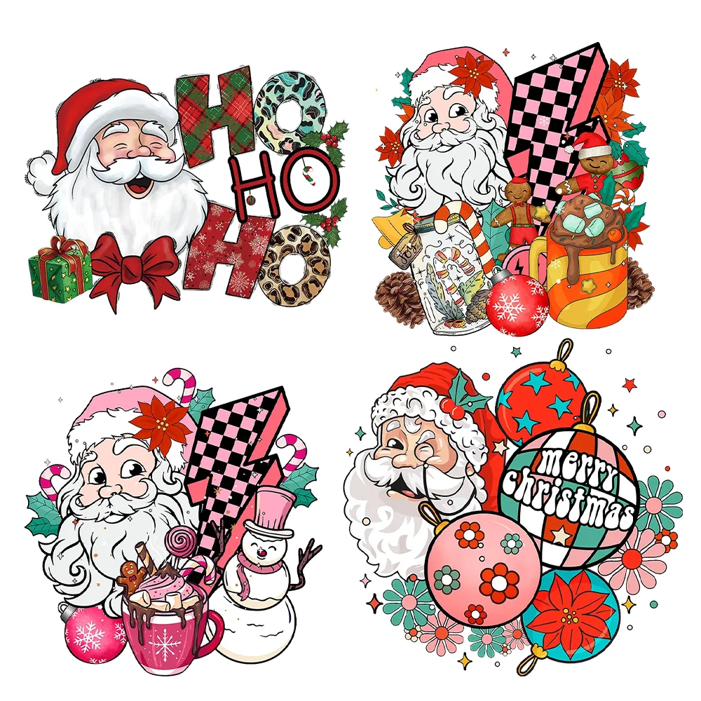 Santa Claus Pattern Heat Transfer Stickers for Clothing Iron on Patches Washable T-Shirt Thermo Patches Merry Christmas Sticker