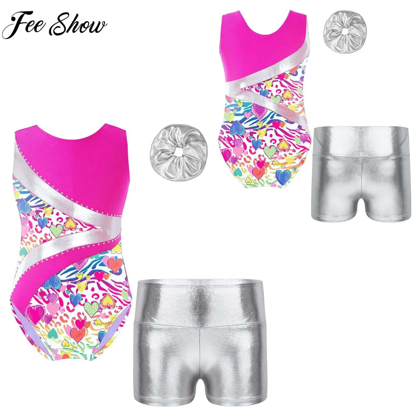 

Kids Girls Rhythmic Gymnastics Swimsuit for Ballet Dance Leotards Figure Skating Costume Sleeveless Printed Performance Clothing