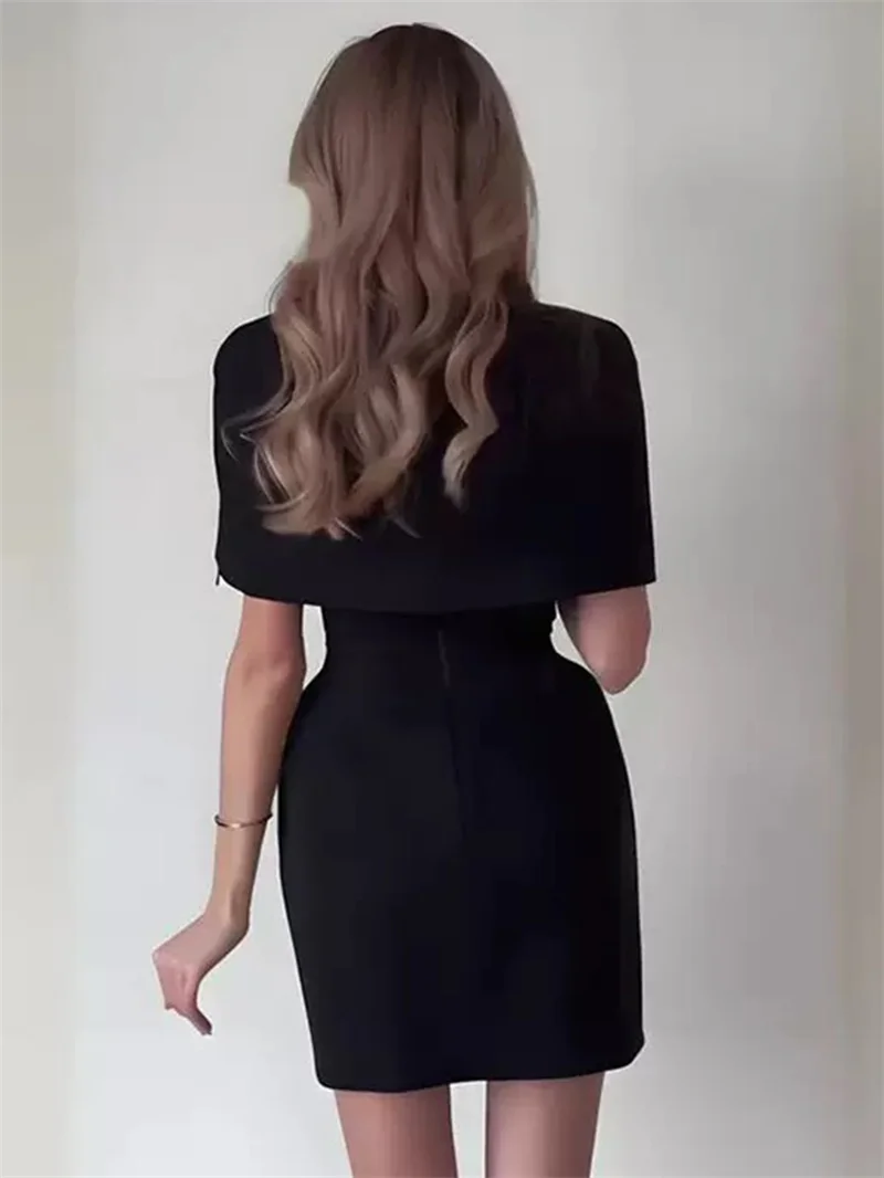 Robe femme 2025 nouvelle mode noir 2 pièces ensemble sans manches col carré robe avec châle élégance Chic femmes robe mince