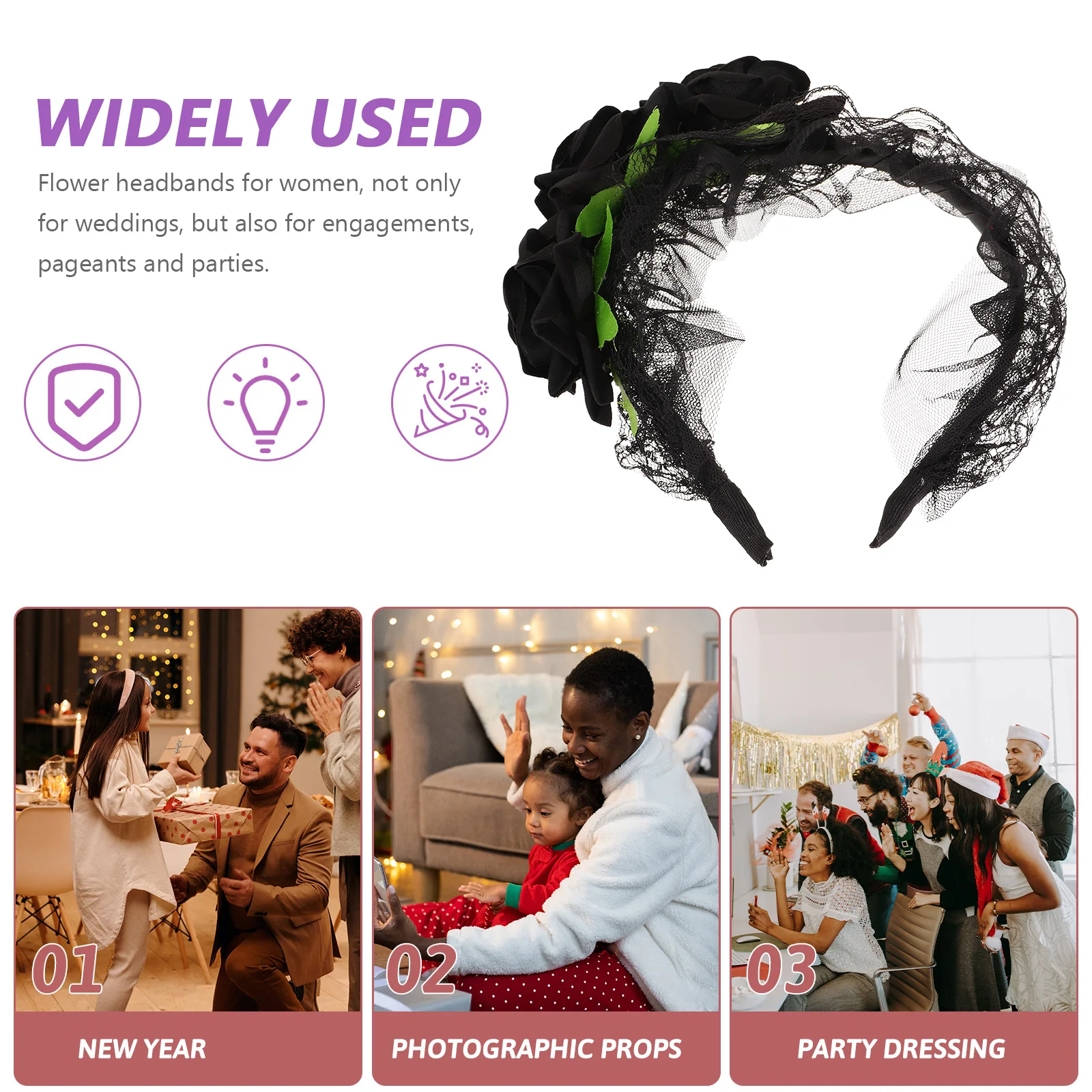 

Artificial Rose Headband Headdress Hair naments Women Party Accessories Floral Hairband for Girls Weddings Proms