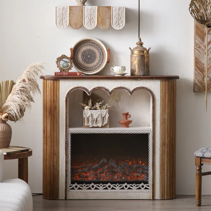 French Retro Fireplace Decorative Cabinet B & B Hotel Living Room Solid Wood Simulation Fireplace Decorative Cabinet Middle Anti