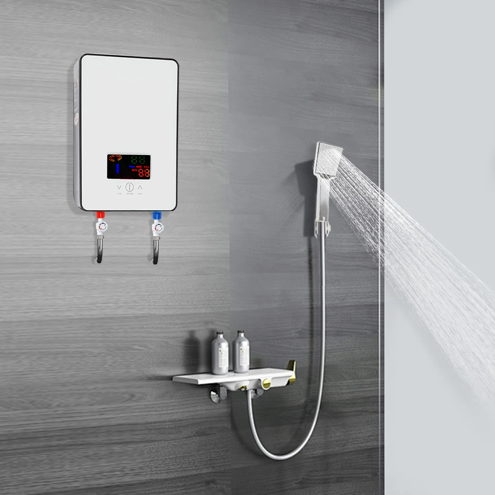 Aquecedores de água instantâneos 4500W Tela LED Aquecedor de água quente com cabeça de chuveiro e suporte Aquecedor de água Kit de chuveiro de banho