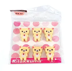 Rilakkuma Korilakkuma Bear Clip Kawaii Cute Anime Mini PVC Clips 6 Per Pack