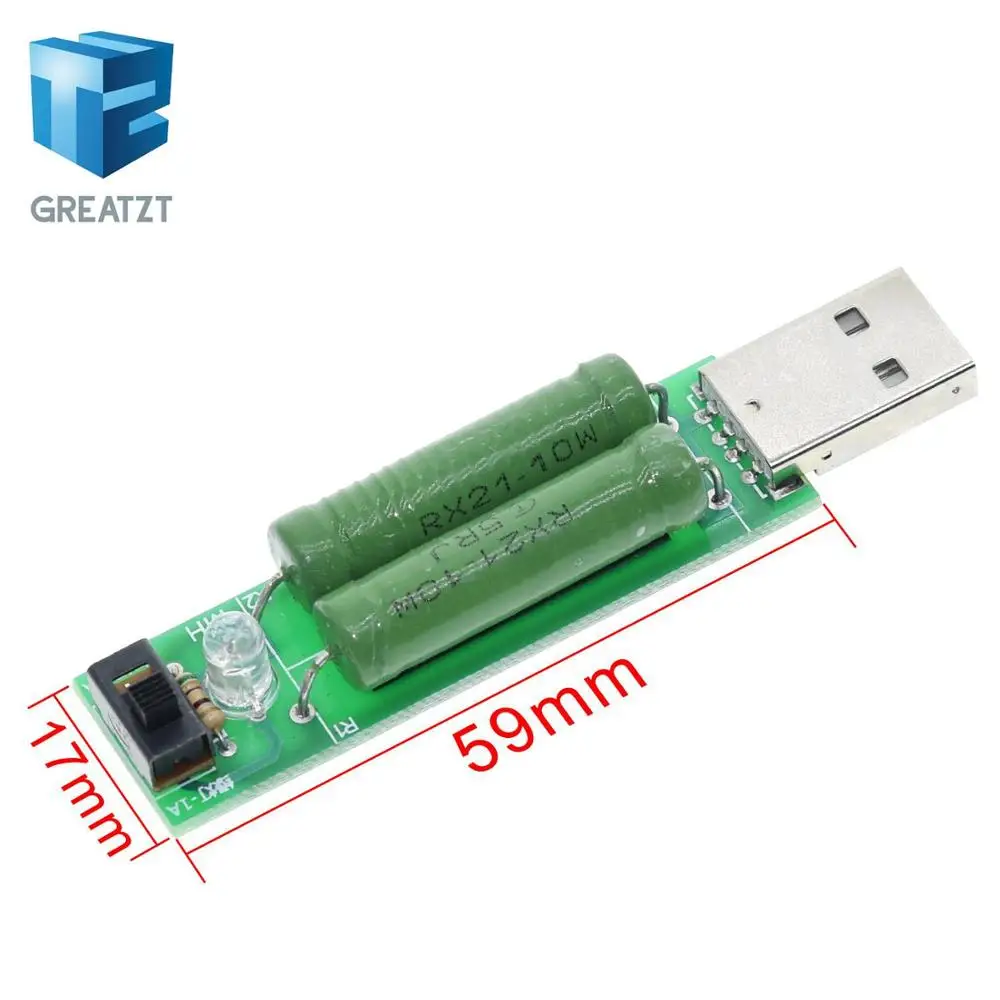 GREATZT USB Port Mini Discharge Load Resistor Digital Current Voltage Meter Tester 2A/1A With Switch 1A Green Led / 2A Red Led