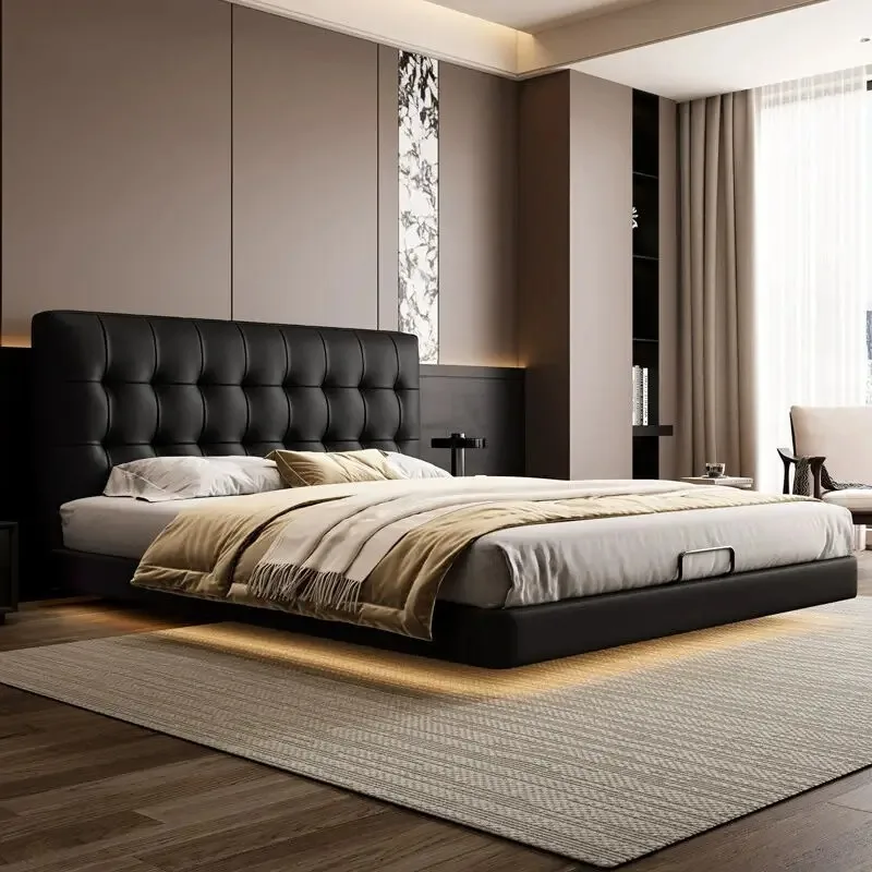 Italian minimalist leather double bed