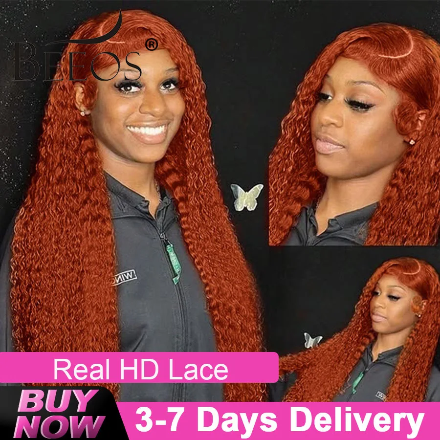 

Glueless Ginger Orange 13x6 Real HD Lace Front Wig Water Wave 5X5 HD Closure Human Hair Wigs Pre-everything Knots Ready To Wear