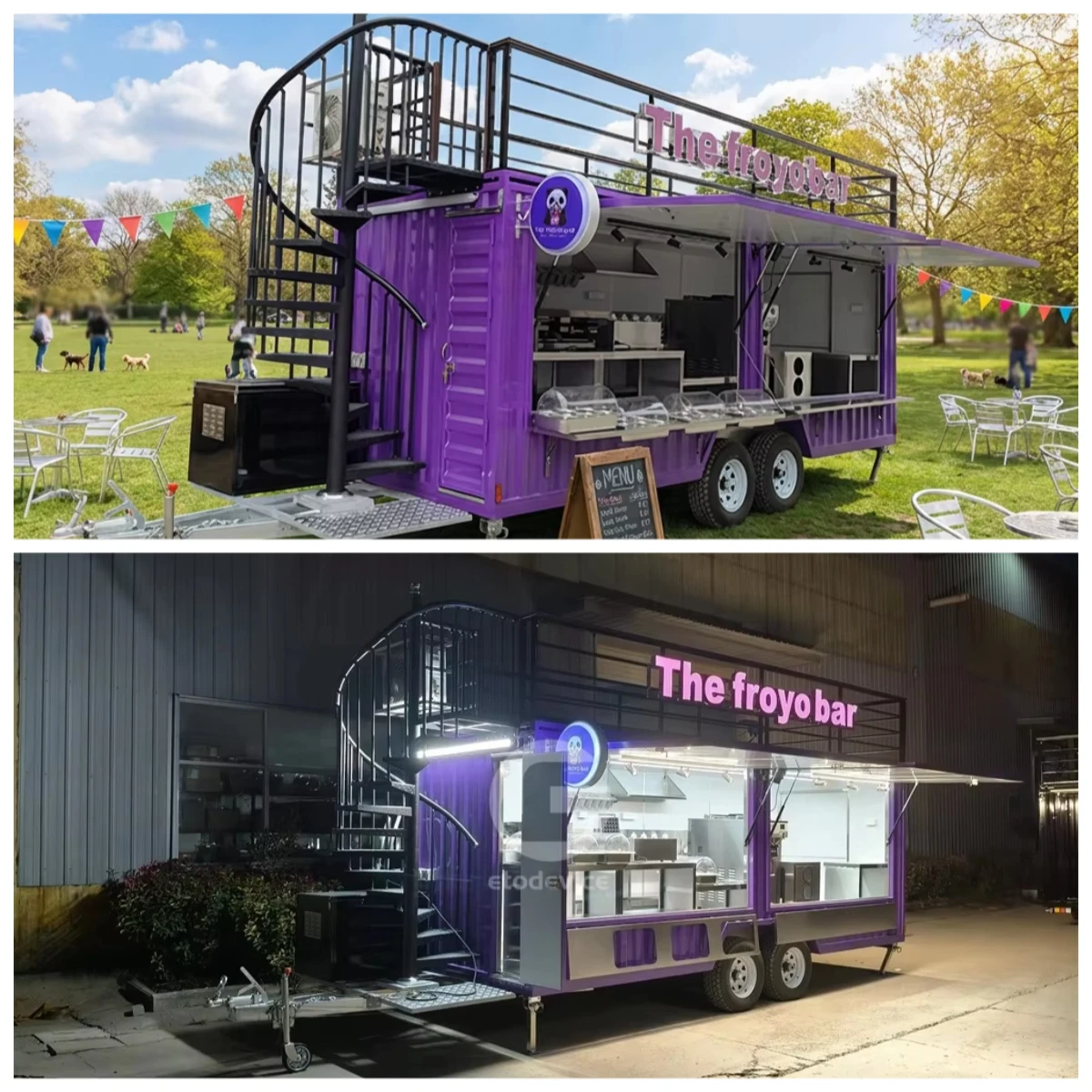 Productos personalizados: Remolque de bar móvil de 2 pisos para cafetería, caravana de comida, remolque de dos pisos grande, camión de comida con cocina completa