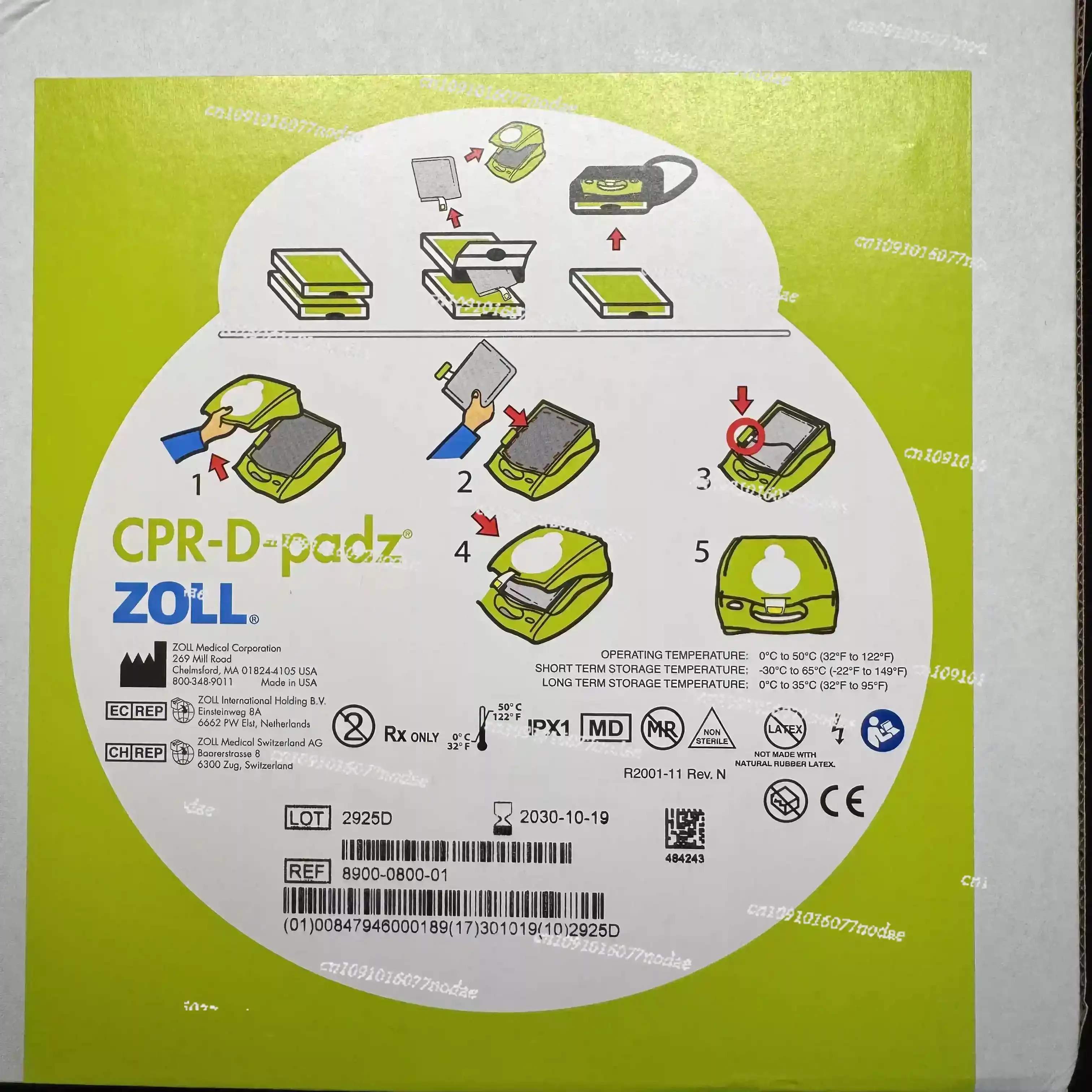 ZOLL P/N:8900-0800-01 CPR-D-Padz لوحة القطب الكهربائي الجديدة الأصلية