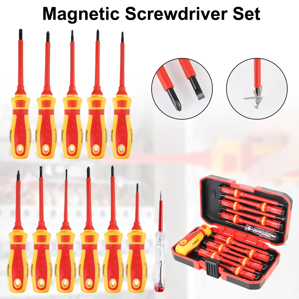 

13pcs Set Magnetic Screwdriver Motorcycle Repair Tools Phillips Slotted Bits Insulated Electrician Hand Tools Multifunctional