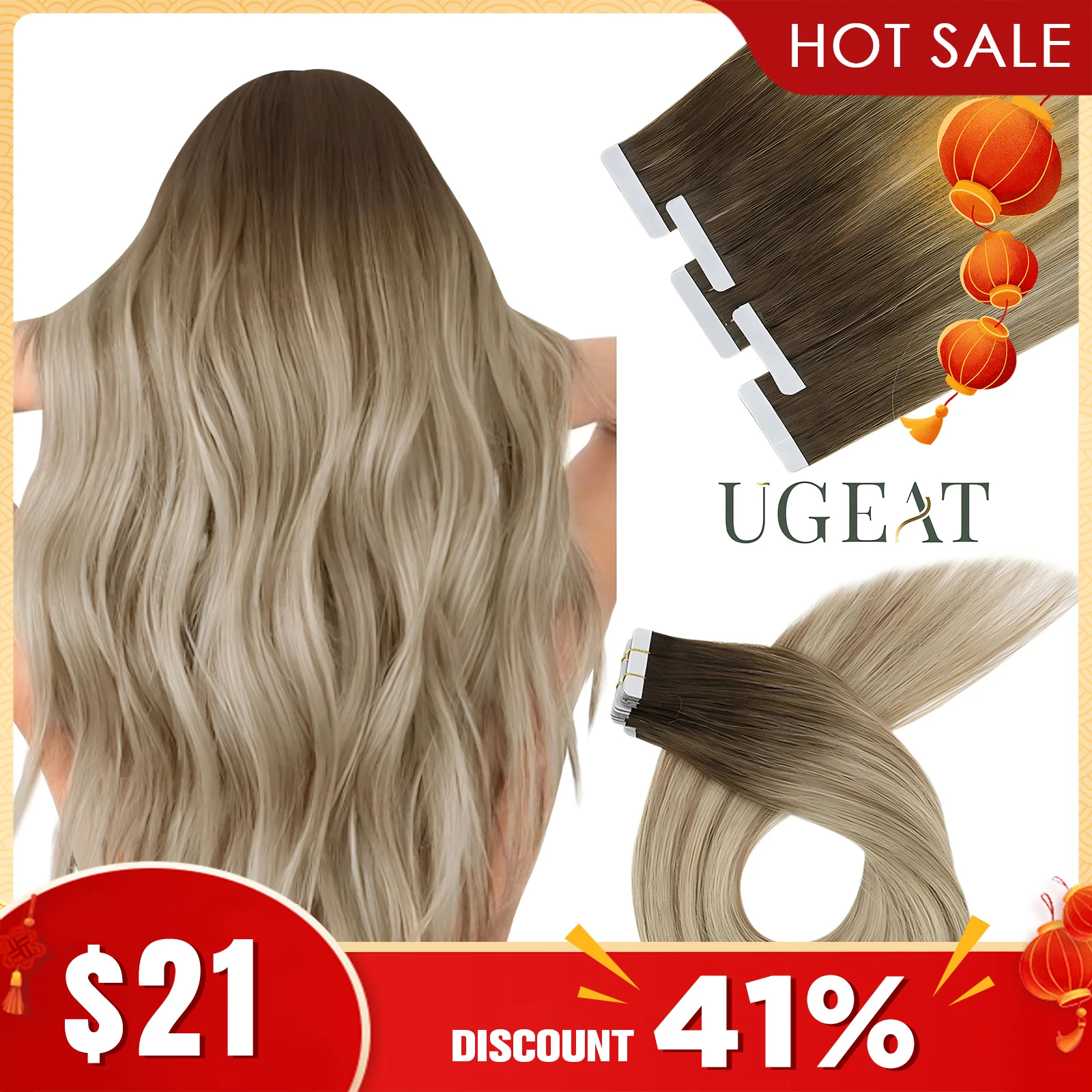 [Last 12 Months] Ugeat Tape in Hair Extensions Virgin Human Hair 10A Grade Tape in Extensions  Human Hair