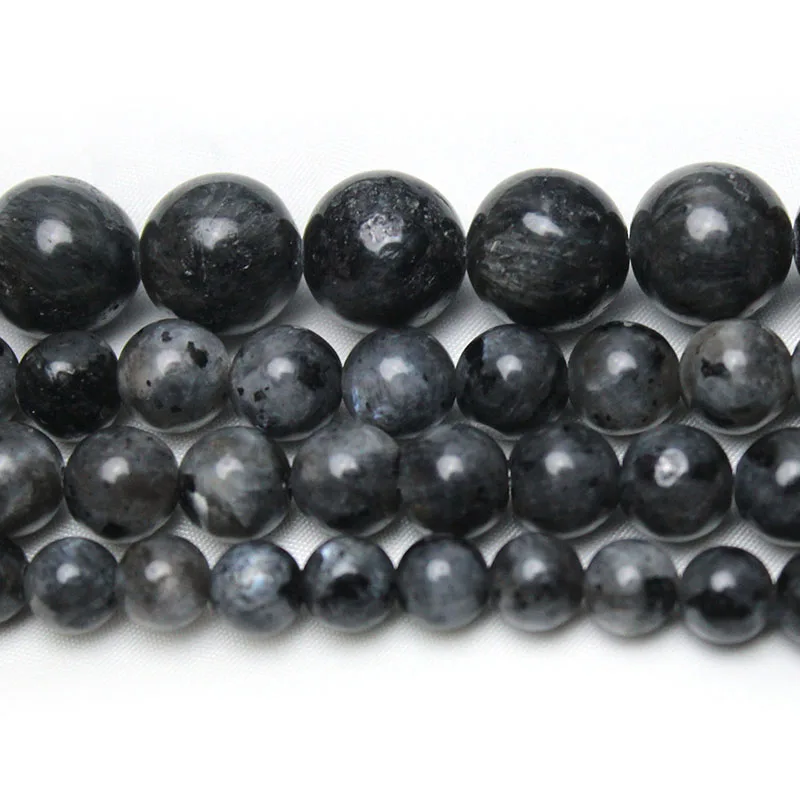 Natural Black Labradorite Stone Larvikite Round Loose Beads For Jewelry Making Bracelet DIY  4 6 8 10 12MM 15