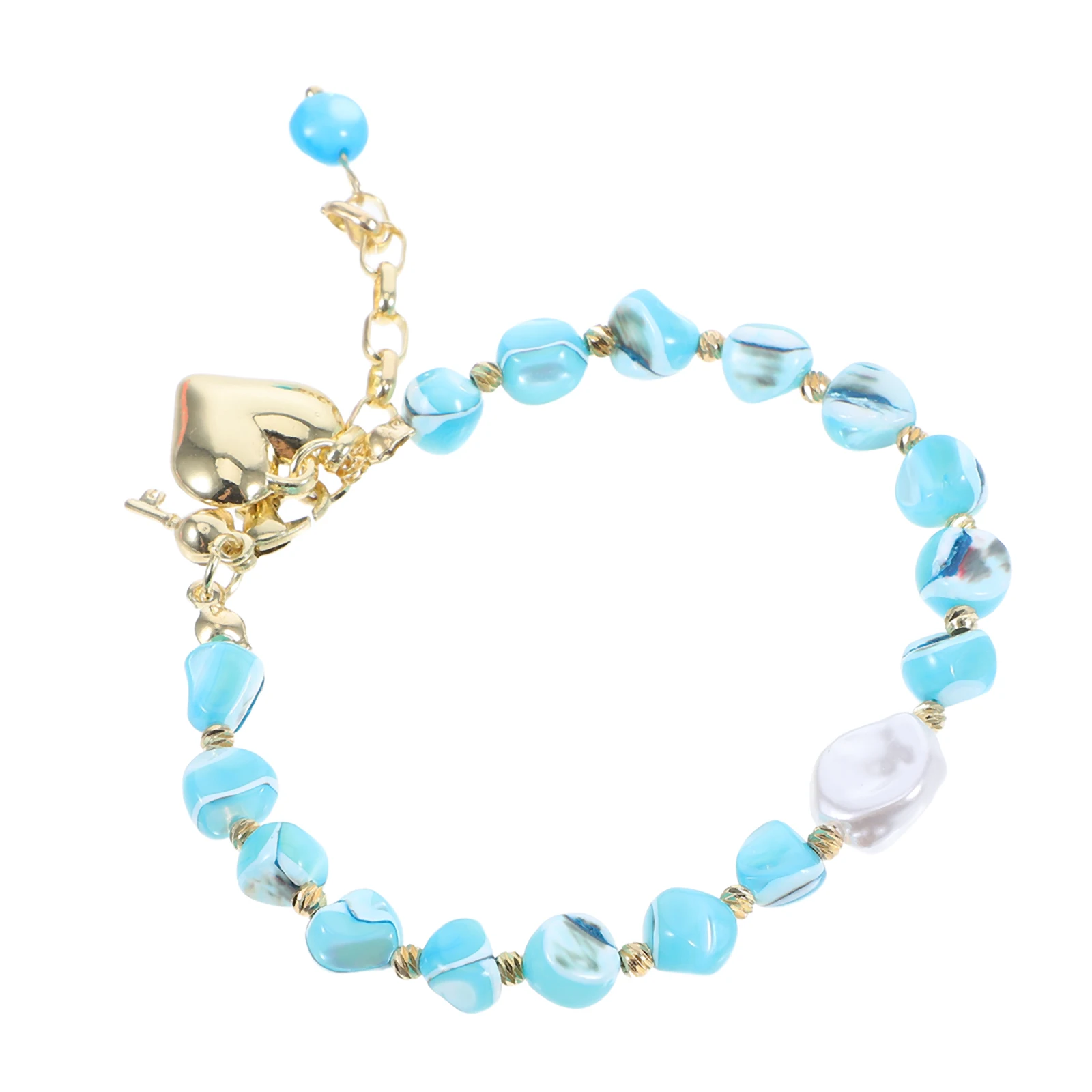 

Heart Shell Bracelet Blue Beach Jewelry Women Summer Ocean Romantic Handmade Lightweight Comfortable Wrist Wear Seaside Fashion