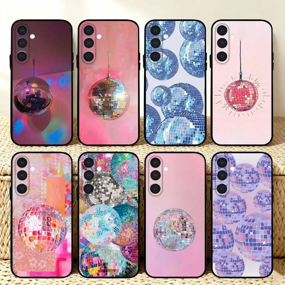 

Disco Colorful Glass Ball Light Phone Case For Samsung A73,A21s,A22,A31,A32,A52,A53,A71,A80,Soft Black Shell