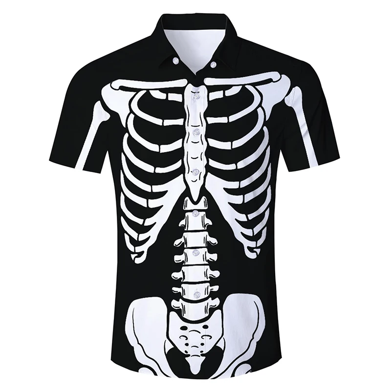 Mens Funny Hawaiian Shirts 3D Print Skeleton Graphic T Shirt Mens Short Sleeve Button Down Tropical Holiday Beach Aloha Shirt