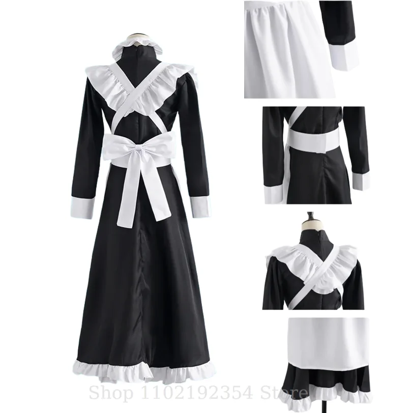 

Classic Black White Maid British Style Coffee Shop Maid Dress Cosplay Costume Home Holiday Men's Women's Cloth Pearl Thread Long