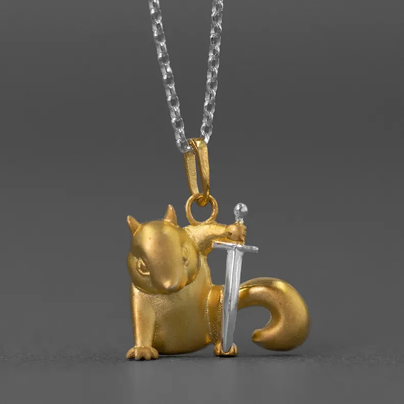 Newly Arrived Jewelry Frosted Silver Color Decorate The Gold Color Sword Squirrel Hero Necklace UNISEX Cute Fun Couple Necklace