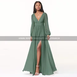 Customized Long Sleeve Sage Green Bridesmaid Dresses with Slit Evening Prom Formal Party Birthday Celebrity vestidos de coquetel