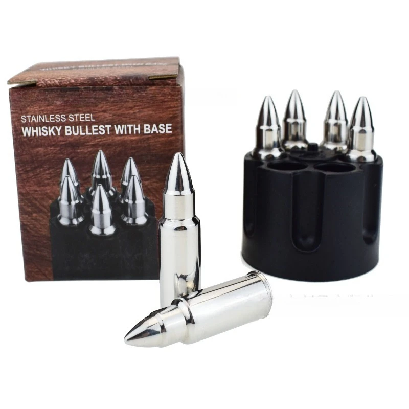 

Reusable Bullet Ice Grains 304 Stainless Steel Whiskey Chilling Stones With Storage Base