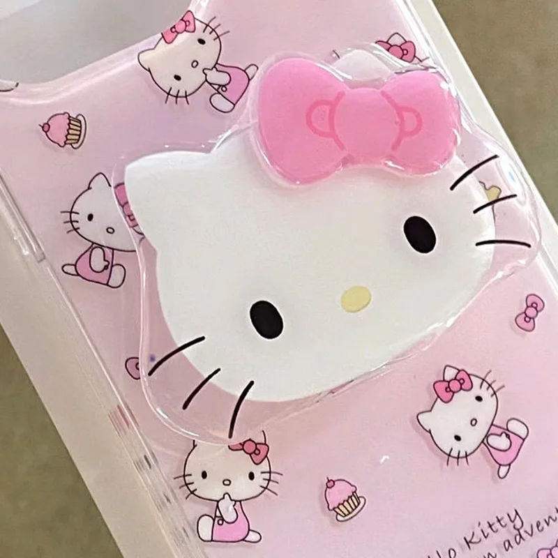 Cute Pink Cartoon Hello Kitty Cat Bracket Anti-drop Phone Case For iPhone 13 12 14 15 Pro Max Luxury Soft Protect Cover image 4