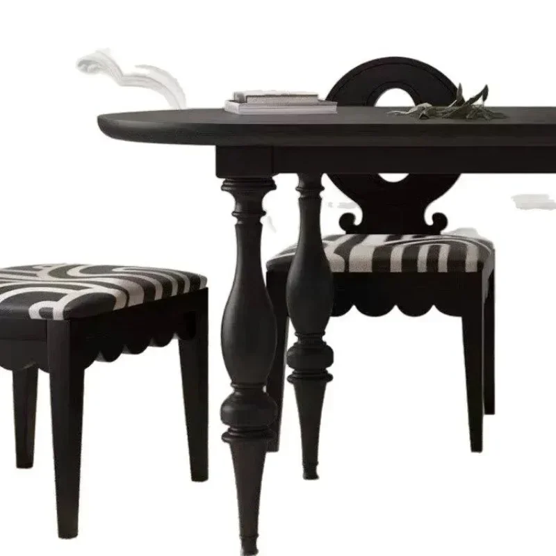 Small household oval dining table medium antique black retro log long table