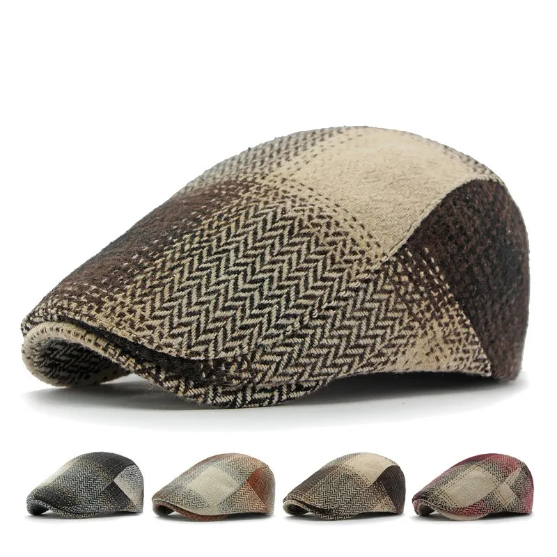 2023 Autumn Polyester Plaid Print Newsboy Caps Flat Peaked Cap Men and Women Painter Beret Hats 149