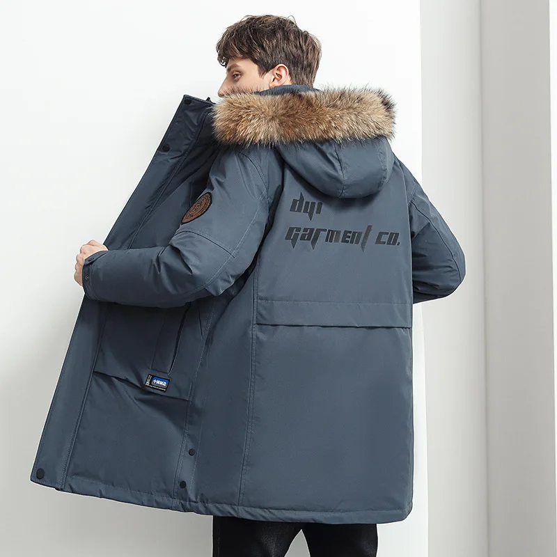 New Down Jacket Men\'s Mid To Long Down Jacket Male Thick Warm Windproof and Cold Resistant Winter Coat with Fur Collar