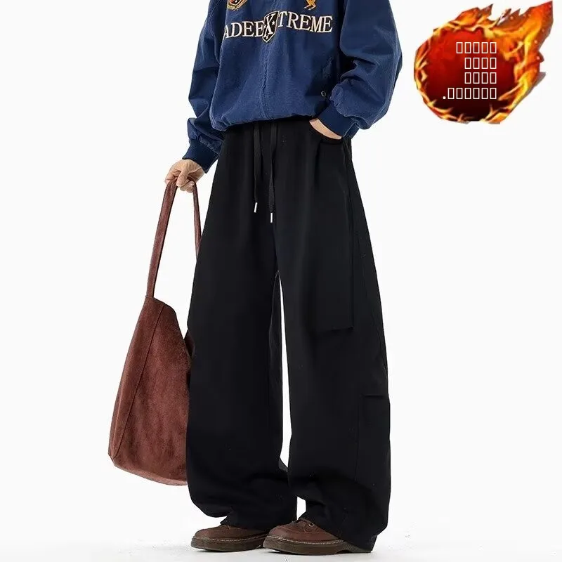 

Men's Faionable Thiened Fce Casual Pants Autumn Winter Straight Leg Sweatpants Loose Fit American Sle Wide Leg Trousers