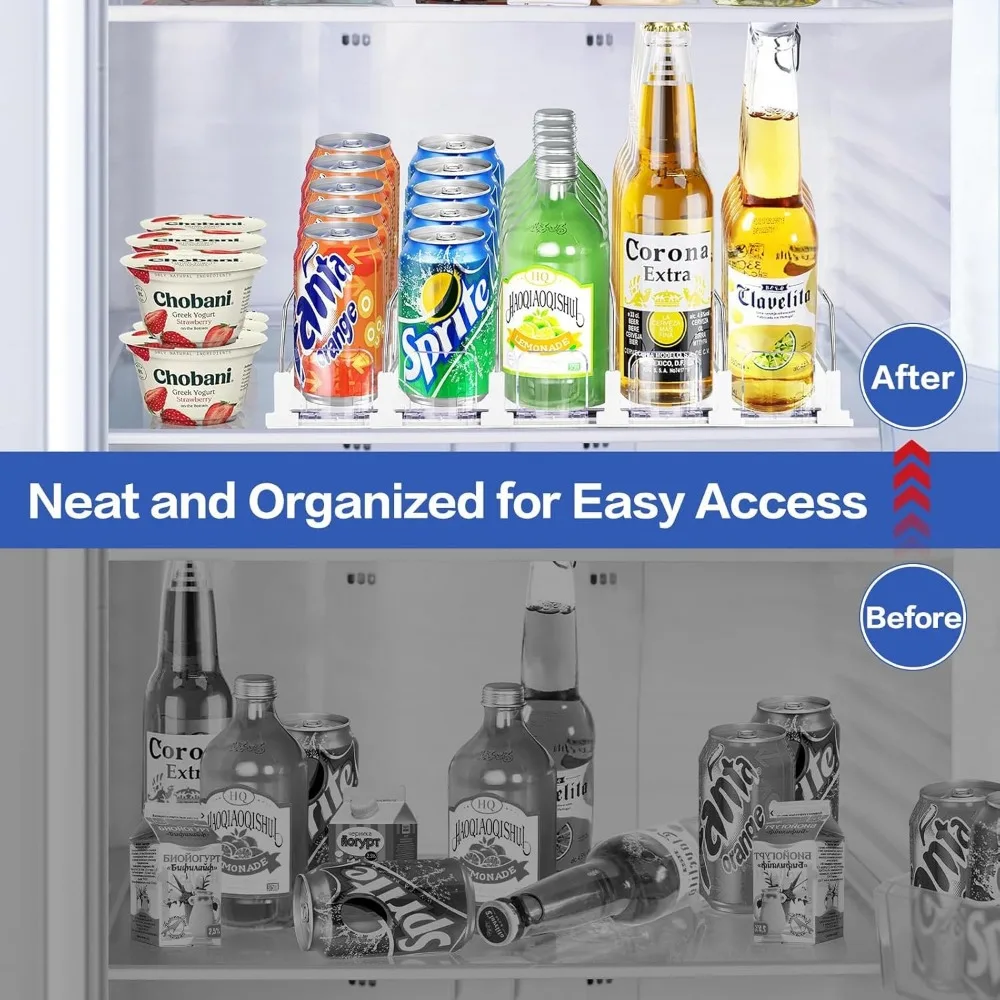 drink organizer for fridge, automatic pusher glide drink dispenser for fridge, holds up to 15 cans soda can dispenser for refrig