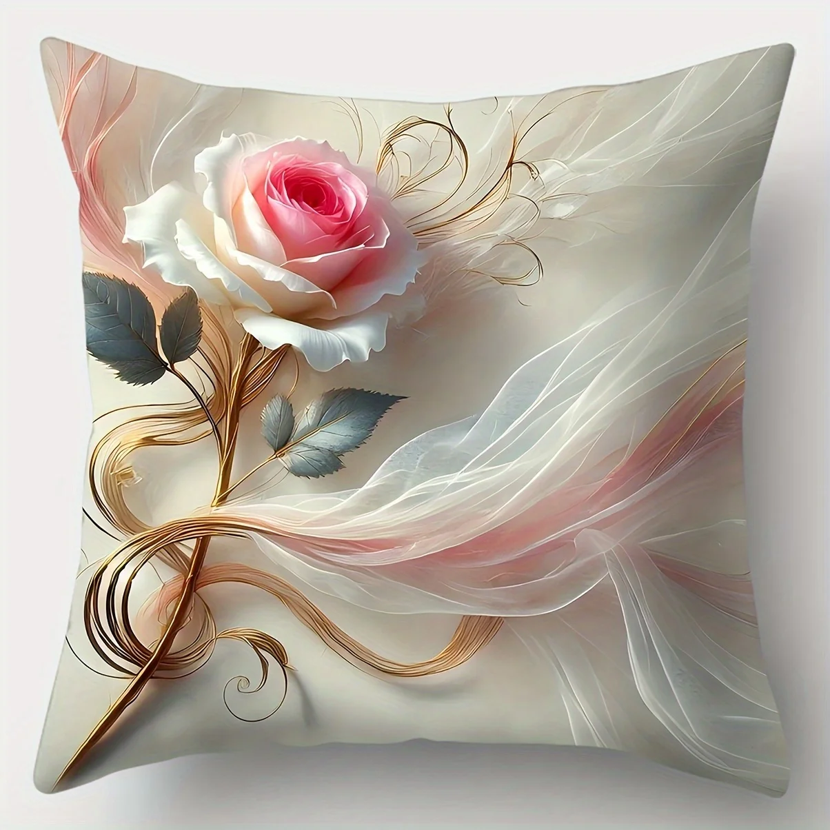 4pcs Rose Floral Pillow Covers Velvet Polyester Cushion Cases Pink White Gold Elegant Decorative Throw Pillows Home Decor