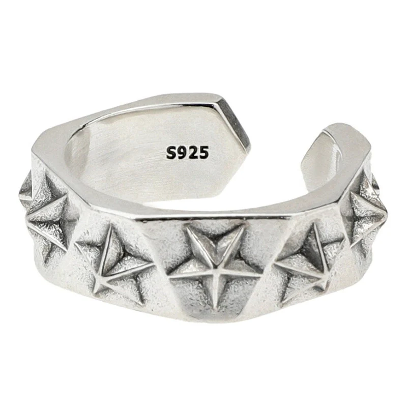Fashion Thai Silver Pentagram Ring Hip-hop Multi Sided Rings Opening Finger Jewelry for Men and Women KOFSAC