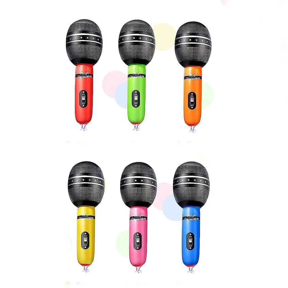 5Pcs Inflatable Microphones Foil Balloons Rock Star 80s 90s Plastic Concert Stage Disco Birthday Rap Themed Party Decorations