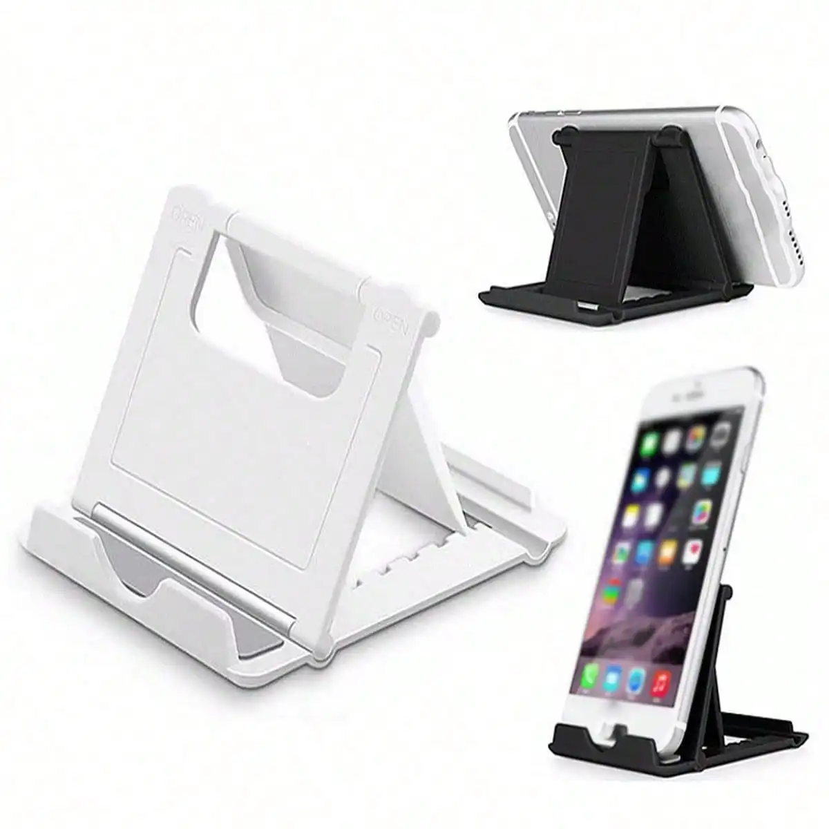 

5pc Plastic Desktop Phone Stand & Tablet Holder, Foldable Portable Mobile Stand
