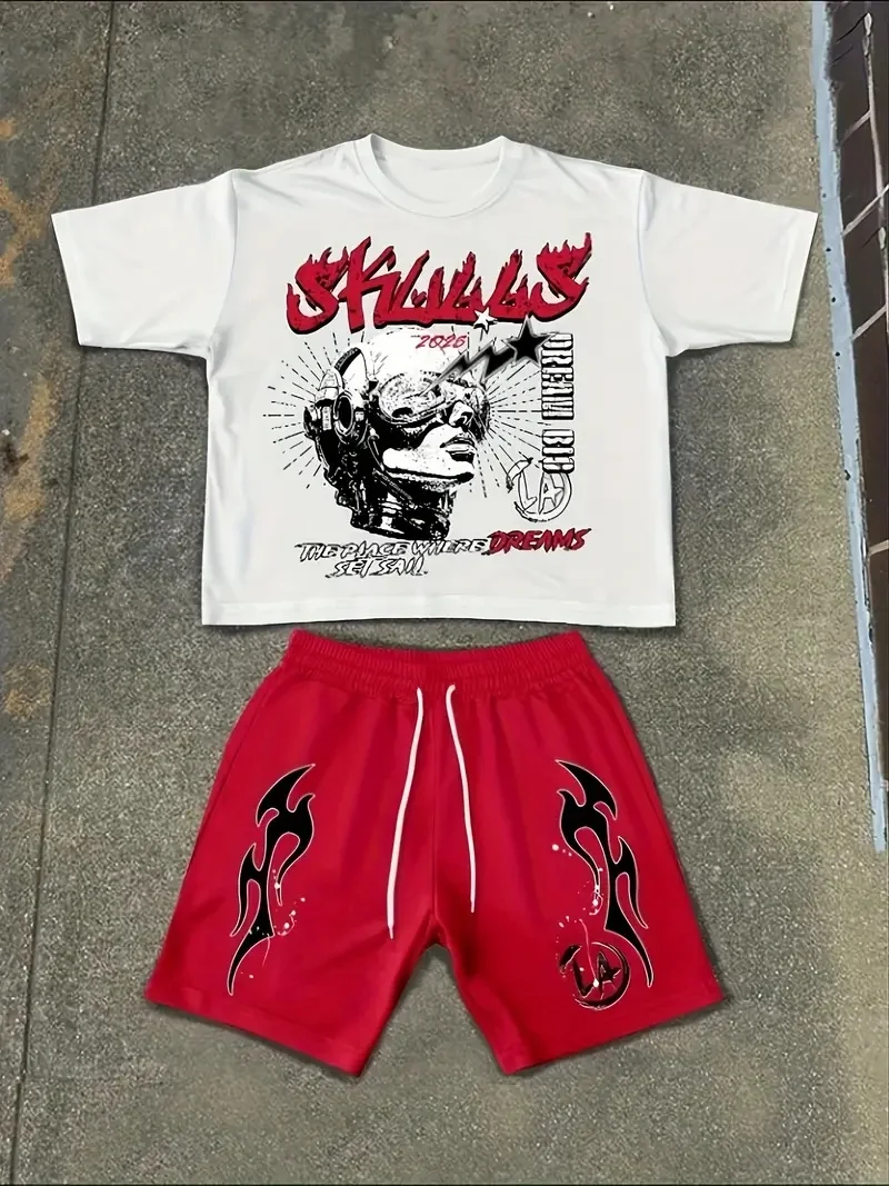 

2025 New Summer hot-selling crew neck T-shirt shorts set breathable comfortable quick-drying casual sports fashion men's suit