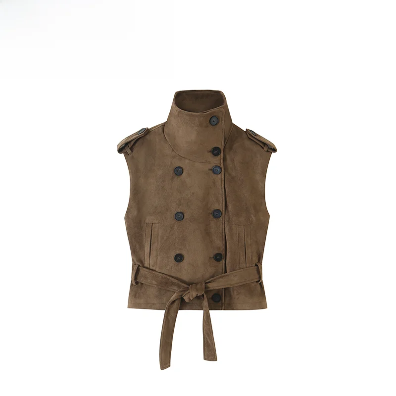 Fashionable Versatile Faux Suede Vest ZR Autumn New Arrival Women's Clothing Commute Style Polyester Fabric Casual Wear
