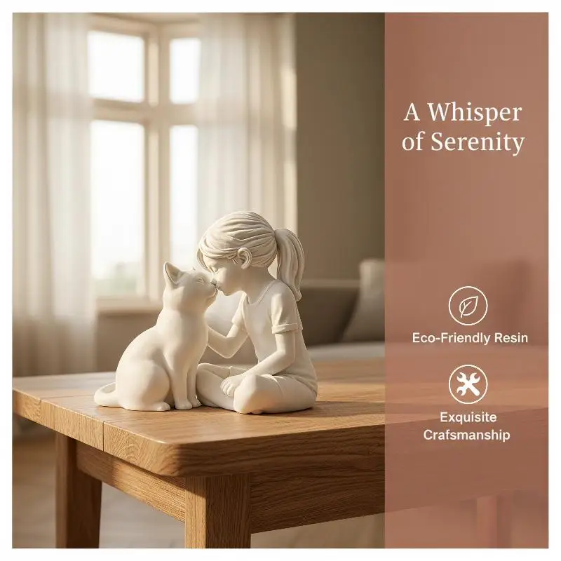 Girl And Cat Resin Statue Mini Decorative Figurine For Home Shelf Bedroom Living Room Desktop Ornament Gift